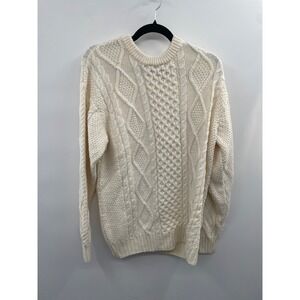 NWT SAOL Fisherman Cable Knit Irish Sweater Men's Medium Cream Classic Pullover